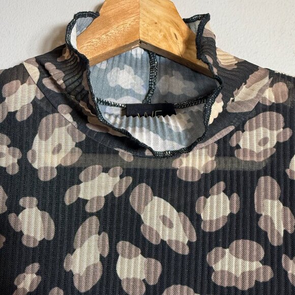 W5 Anthropologie Leopard Print Mock Neck Mesh Blouse Top Women's Large Career - Picture 7 of 12